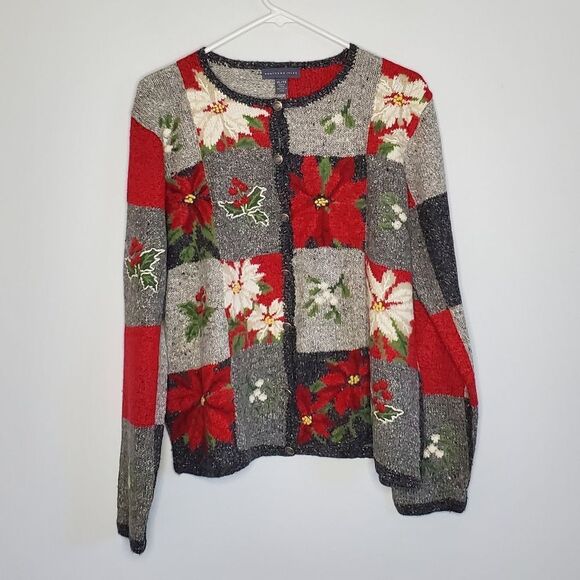 Northern Isles XL Poinsettia Flower Cardigan Holiday Christmas Winter - Picture 3 of 11